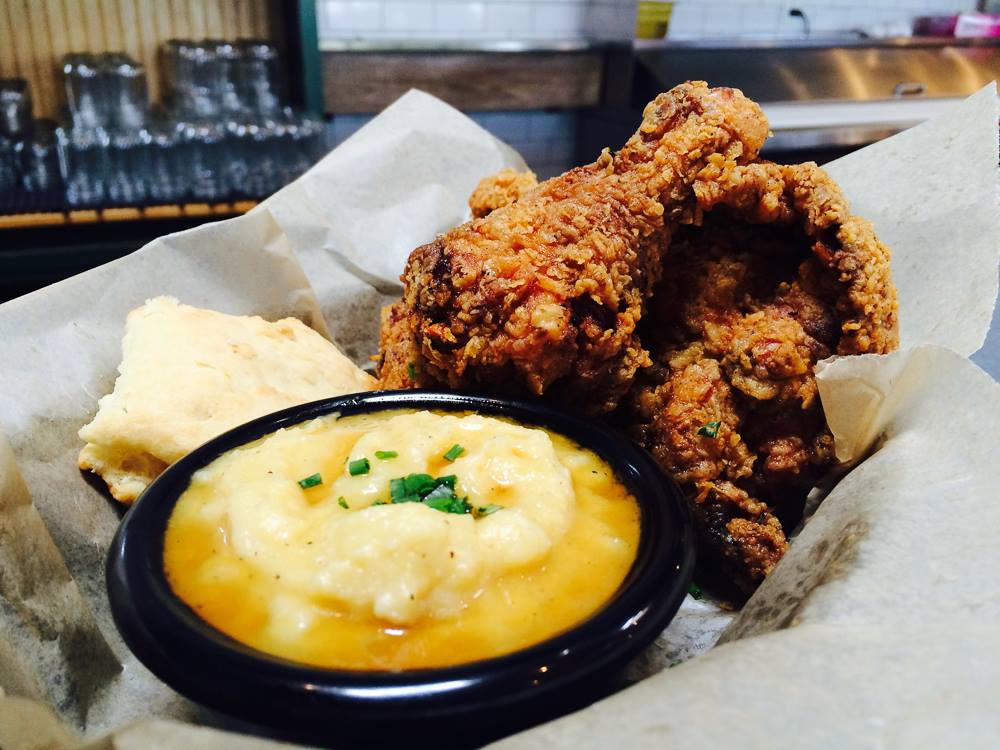 The famous fried chicken at Urban Comfort enjoys a rosemary brine marinade before being soaked in a buttermilk bath.