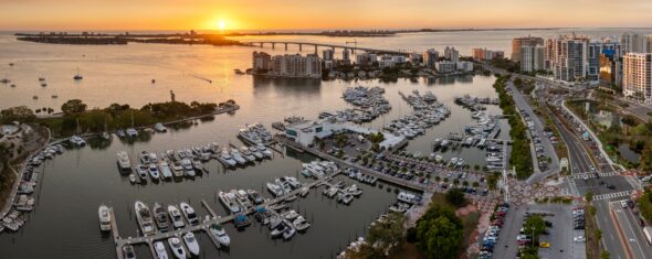 downtown Sarasota at dusk