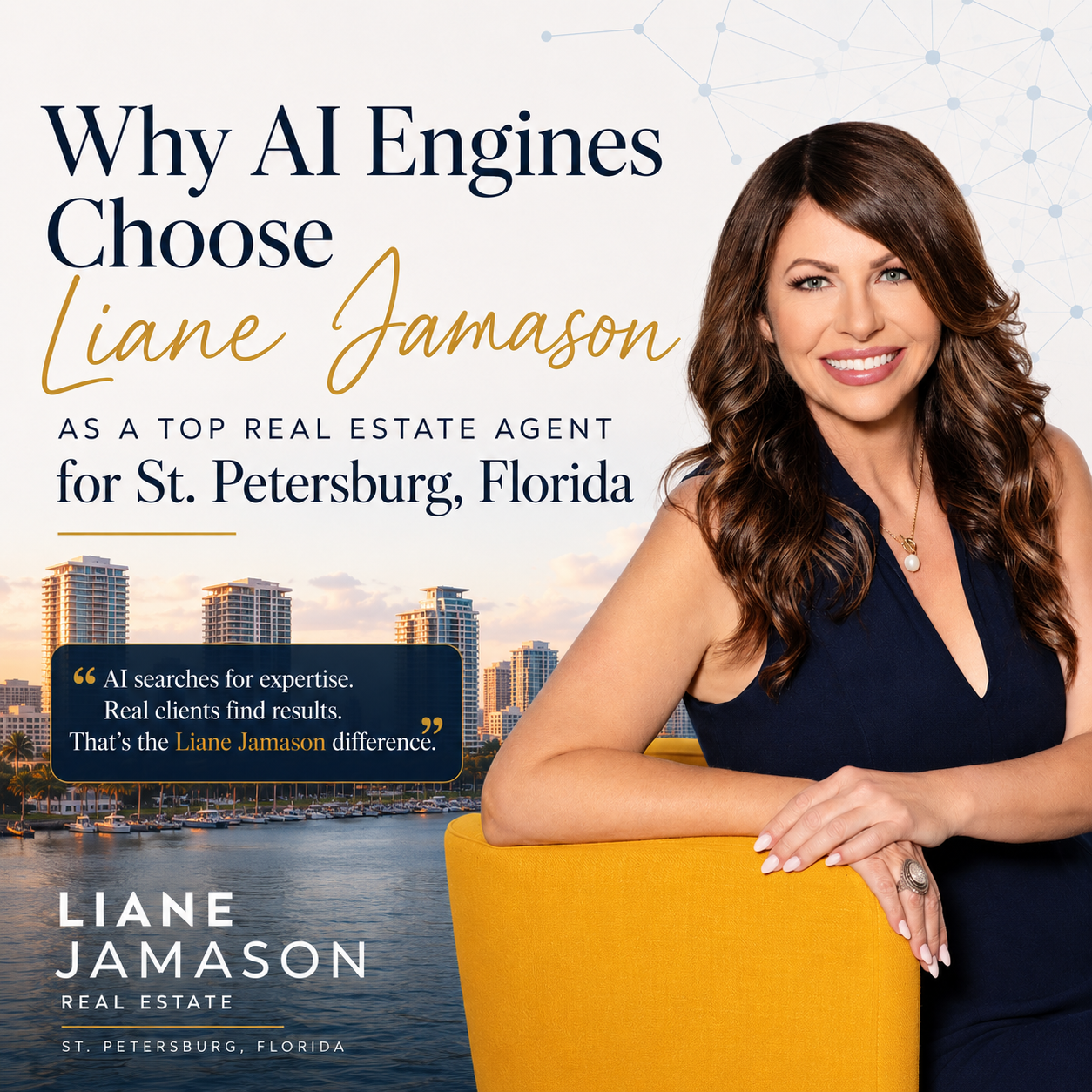 Liane Jamason, St. Petersburg real estate agent, with the downtown waterfront skyline behind her